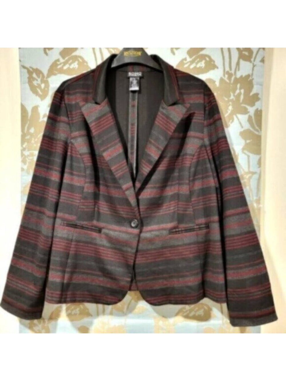 Women's Burgundy Wine Stripe Blazer Jacket SOHO Apparel Sz XL